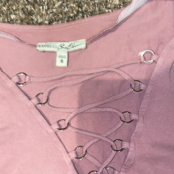 Pink Mauve Express One Eleven Lace Up V Neck Blouse - Picture 3 of 5